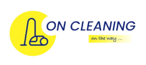 The On Cleaning logo, featuring a circular yellow background with a navy blue cleaning vacuum icon and the company name "On Cleaning" in navy blue text below.
